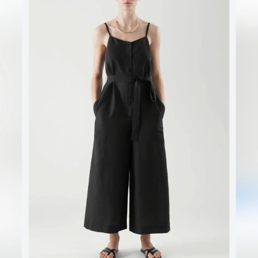 COS Linen Belted Wide Leg Jumpsuit Black 4